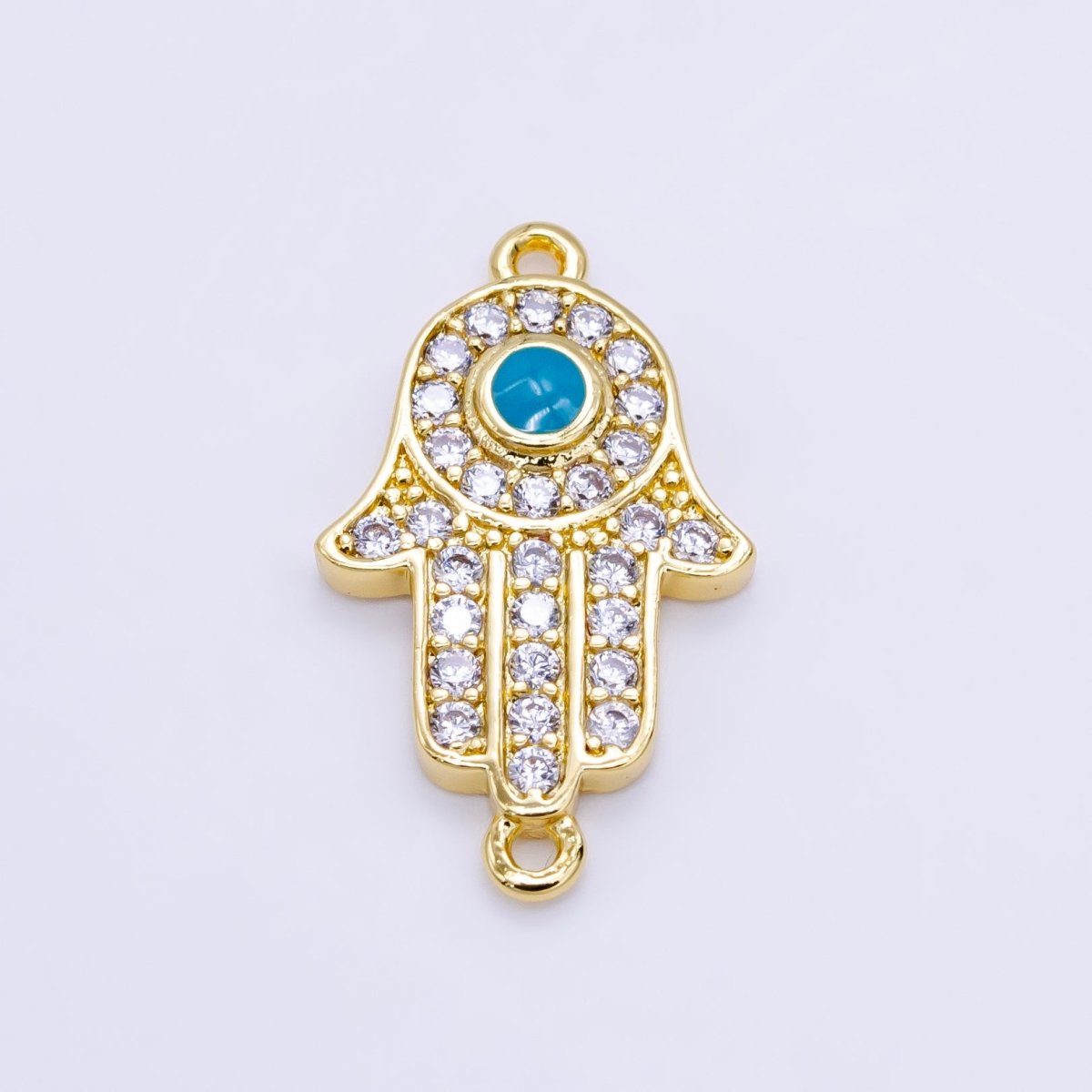 24K Gold Filled Hamsa Hand Turquoise Micro Paved CZ Connector in Gold & Silver | F023