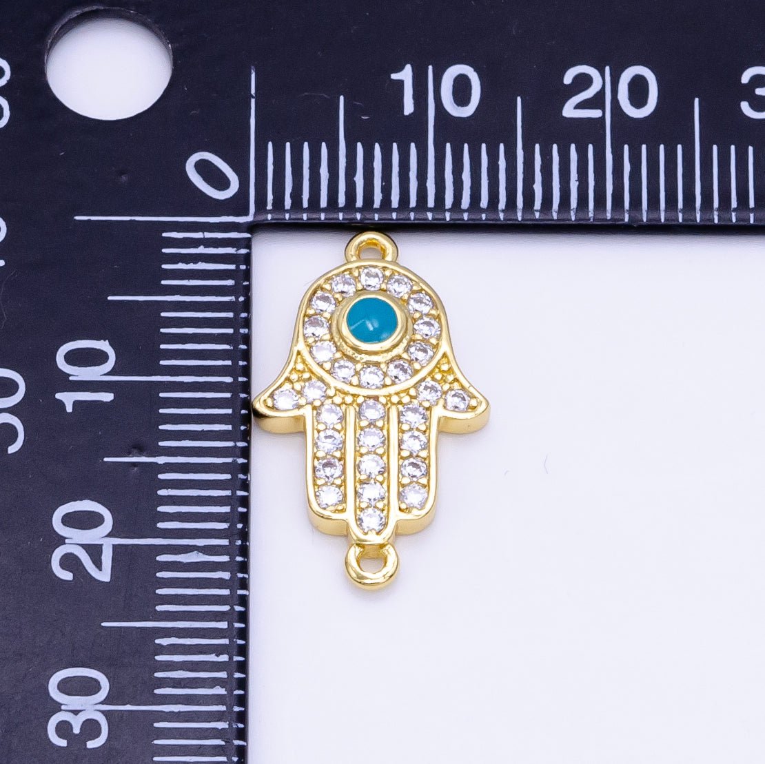 24K Gold Filled Hamsa Hand Turquoise Micro Paved CZ Connector in Gold & Silver | F023