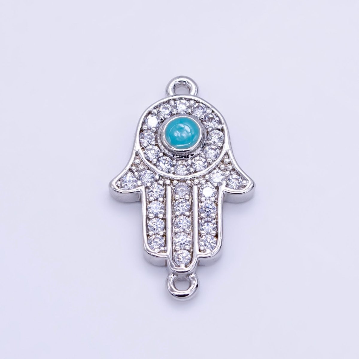 24K Gold Filled Hamsa Hand Turquoise Micro Paved CZ Connector in Gold & Silver | F023