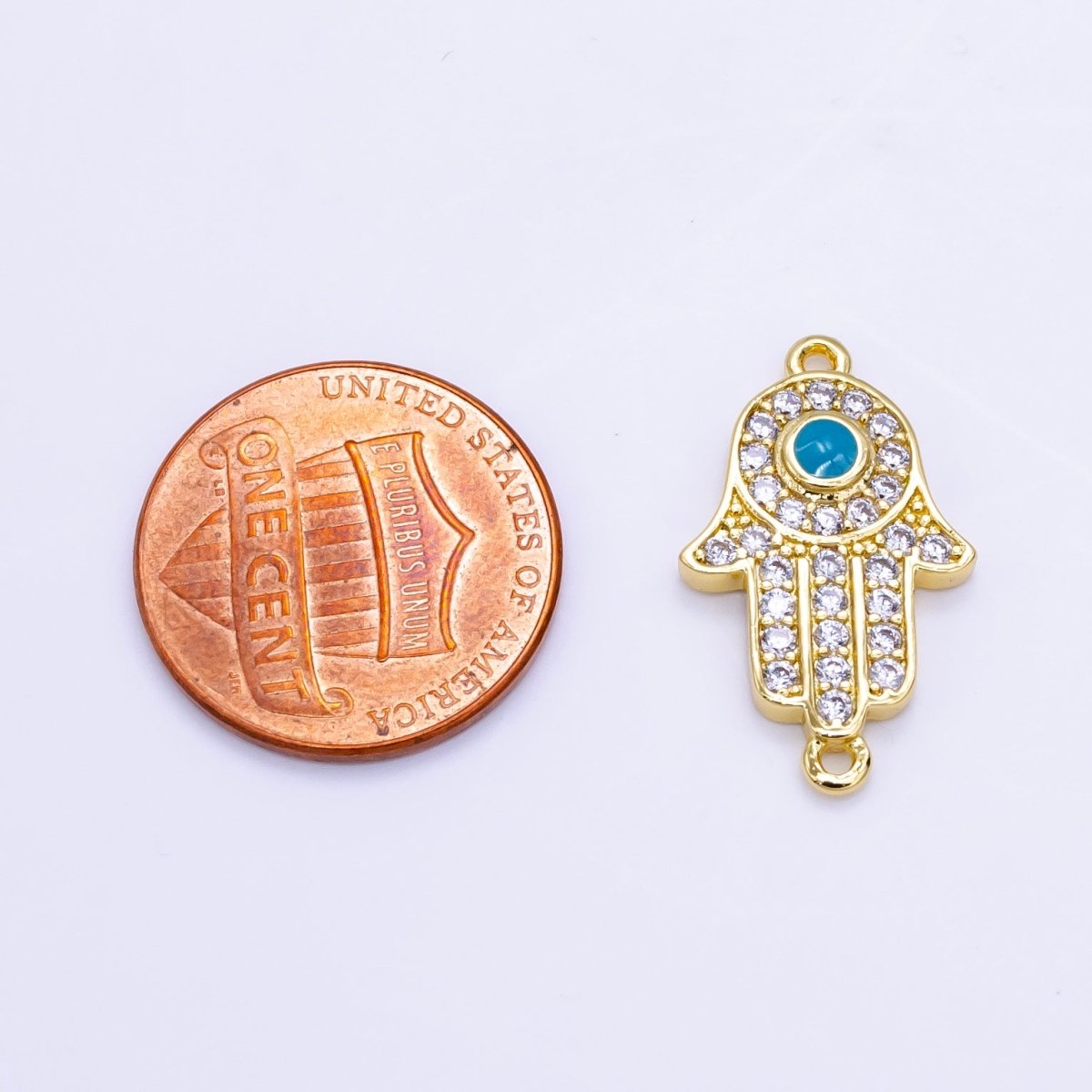 24K Gold Filled Hamsa Hand Turquoise Micro Paved CZ Connector in Gold & Silver | F023
