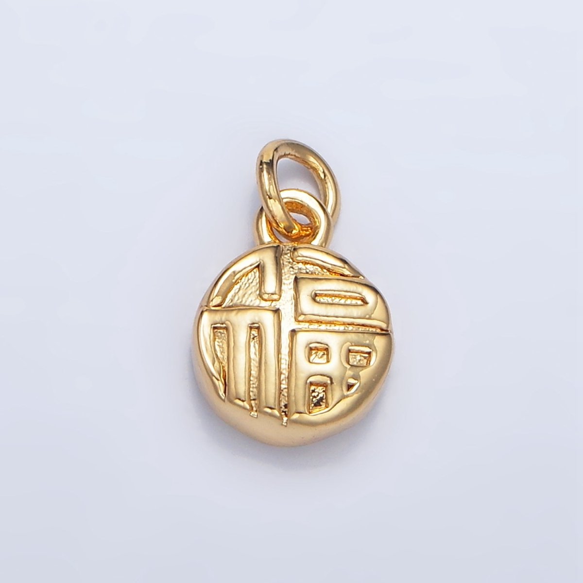 24K Gold Filled "Happiness" Mandarin Character Script Round Charm in Gold & Silver | W014