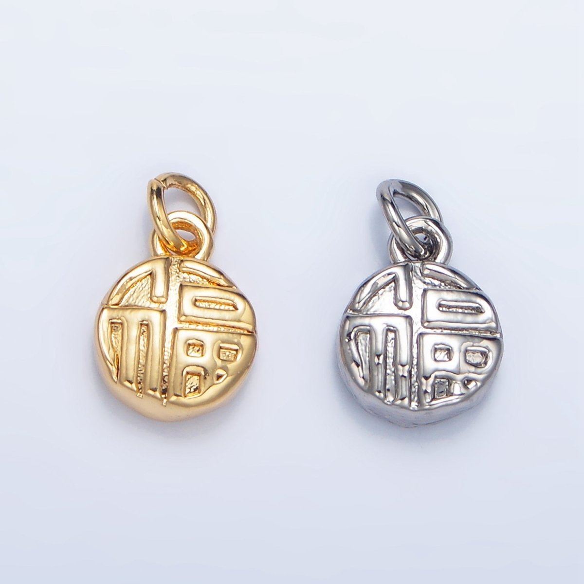 24K Gold Filled "Happiness" Mandarin Character Script Round Charm in Gold & Silver | W014