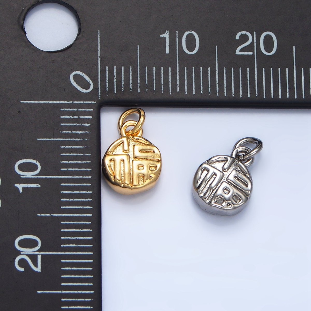 24K Gold Filled "Happiness" Mandarin Character Script Round Charm in Gold & Silver | W014