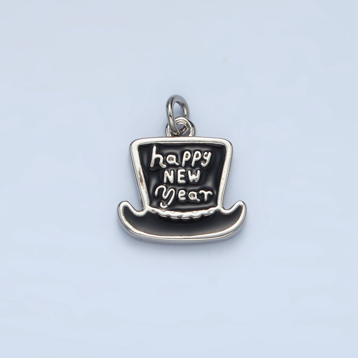 24K Gold Filled "Happy New Year" Enamel Top Hat Charm in Gold & Silver | N502