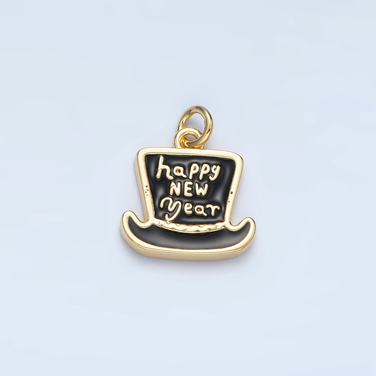 24K Gold Filled "Happy New Year" Enamel Top Hat Charm in Gold & Silver | N502