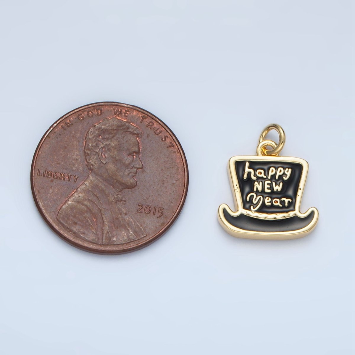 24K Gold Filled "Happy New Year" Enamel Top Hat Charm in Gold & Silver | N502