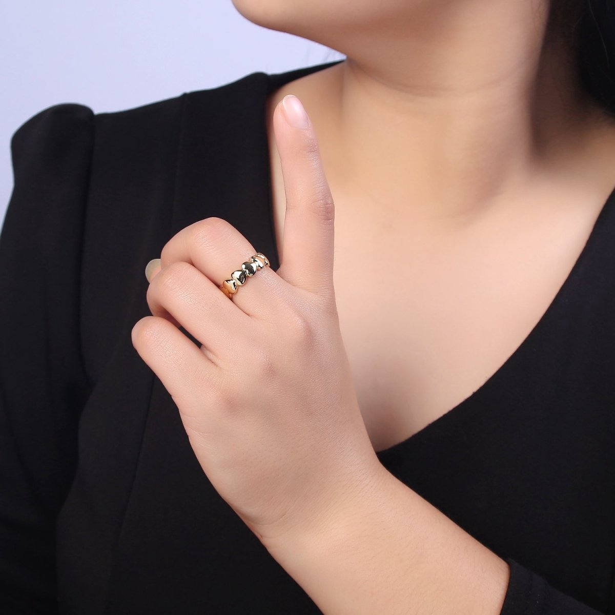 24K Gold Filled Heart Adjustable Ring, Multi Heart Love Friendship Ring For Valentine's U-532 - DLUXCA