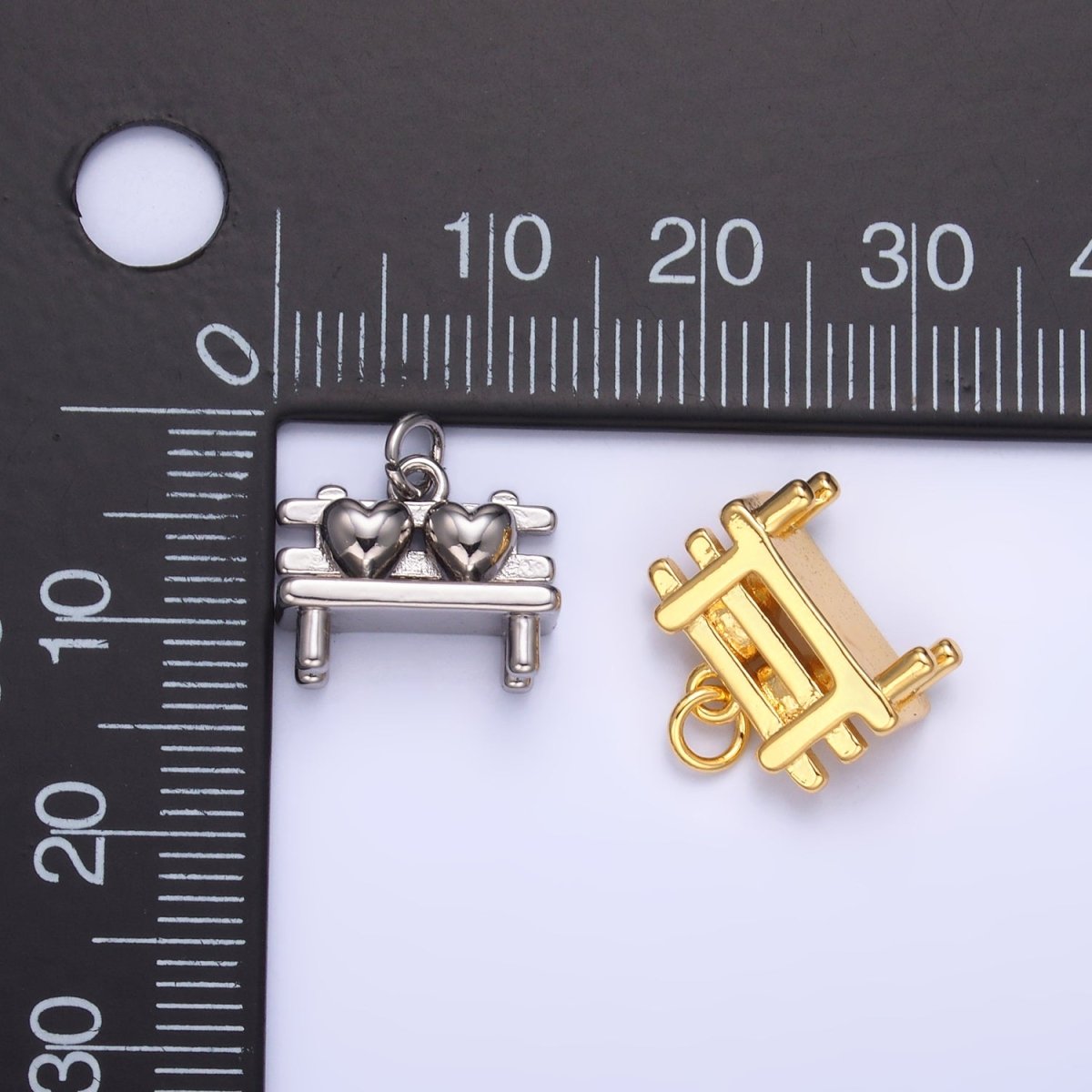 24K Gold Filled Heart Bench Seat 3D Multidimensional Charm in Gold & Silver | W313