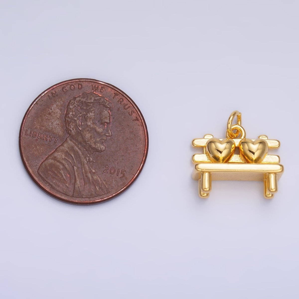 24K Gold Filled Heart Bench Seat 3D Multidimensional Charm in Gold & Silver | W313