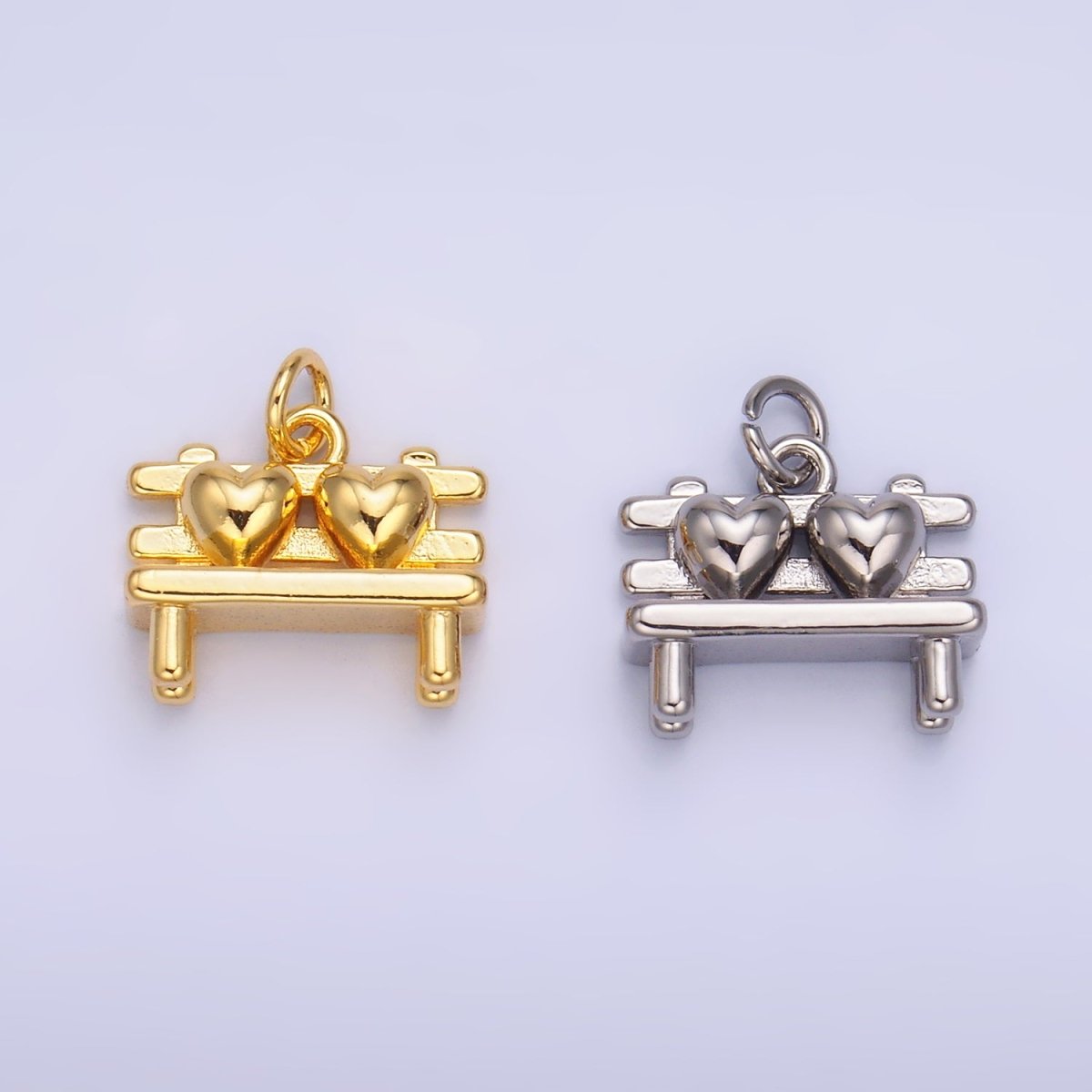 24K Gold Filled Heart Bench Seat 3D Multidimensional Charm in Gold & Silver | W313