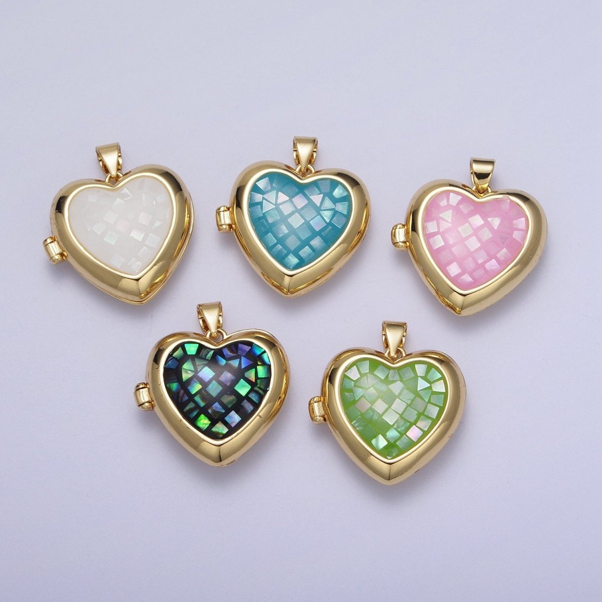 24K Gold Filled Heart Black, Blue, Pink, White, Green Locket Pendant H-151 H-152 H-160 H-163 H-164