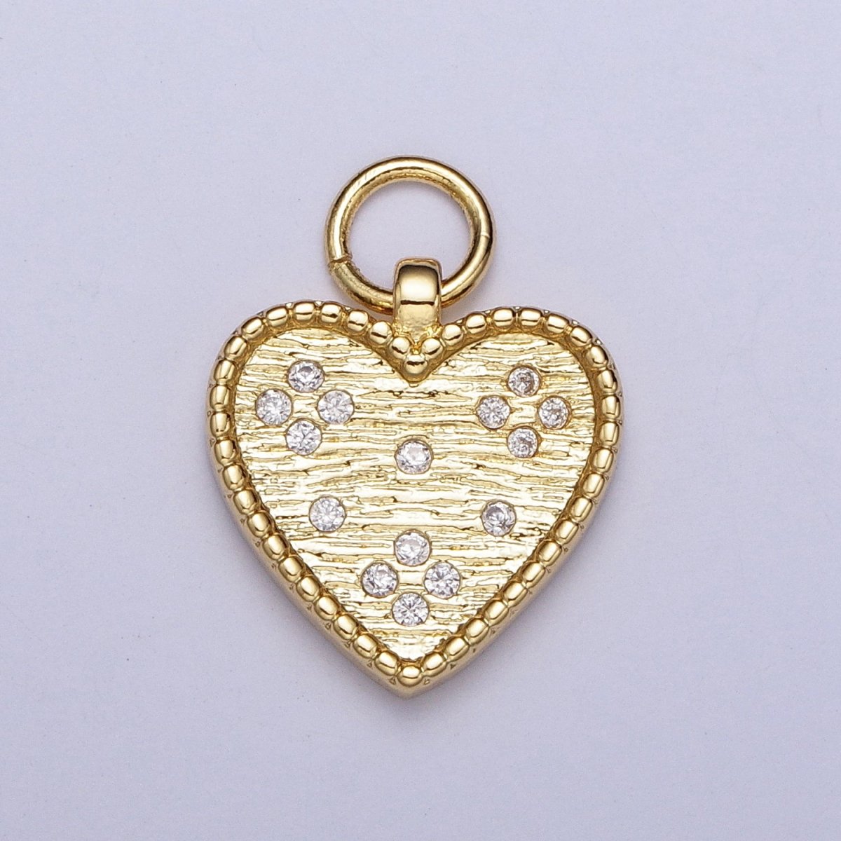 24K Gold Filled Heart Charm Clear CZ Dotted Pendant H-339 - DLUXCA