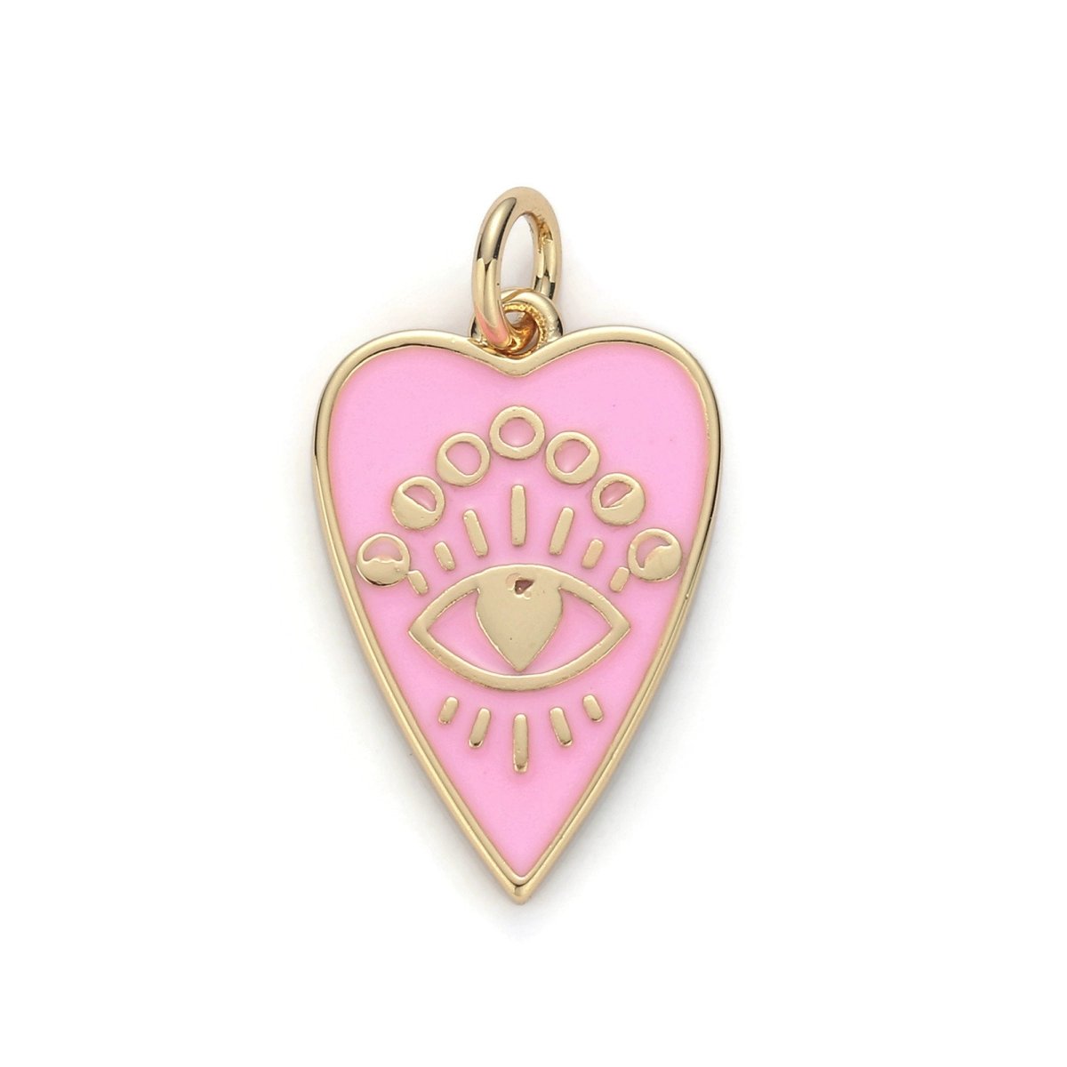 24k Gold Filled Heart Charm, Enamel Evil eye Pendant Charm, Pink Red Charm, For DIY Jewelry Necklace Supply D-164
