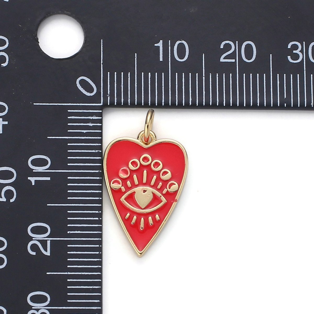24k Gold Filled Heart Charm, Enamel Evil eye Pendant Charm, Pink Red Charm, For DIY Jewelry Necklace Supply D-164