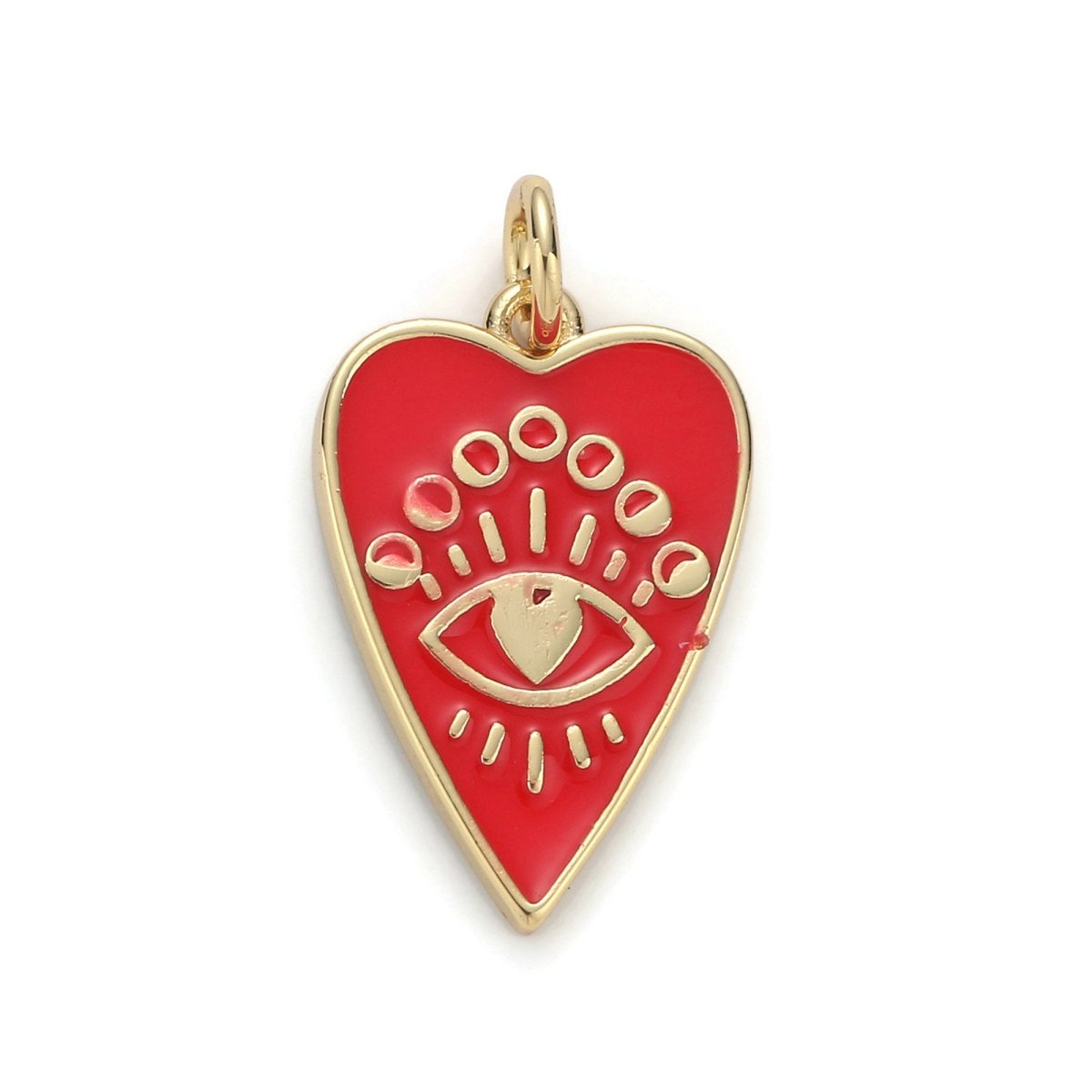 24k Gold Filled Heart Charm, Enamel Evil eye Pendant Charm, Pink Red Charm, For DIY Jewelry Necklace Supply D-164