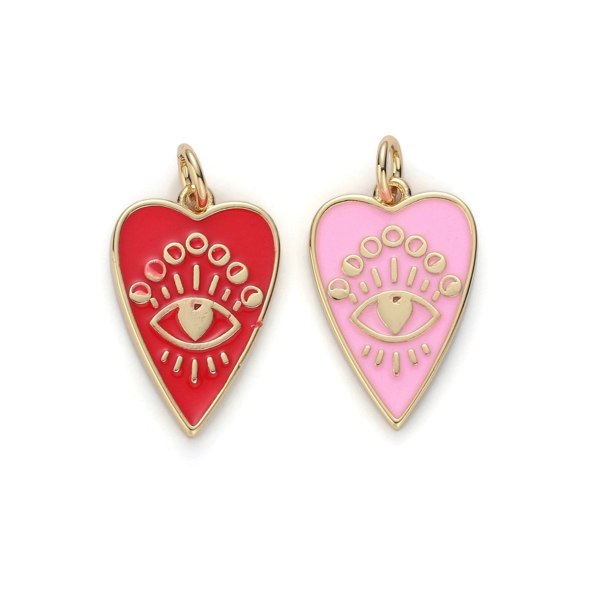 24k Gold Filled Heart Charm, Enamel Evil eye Pendant Charm, Pink Red Charm, For DIY Jewelry Necklace Supply D-164