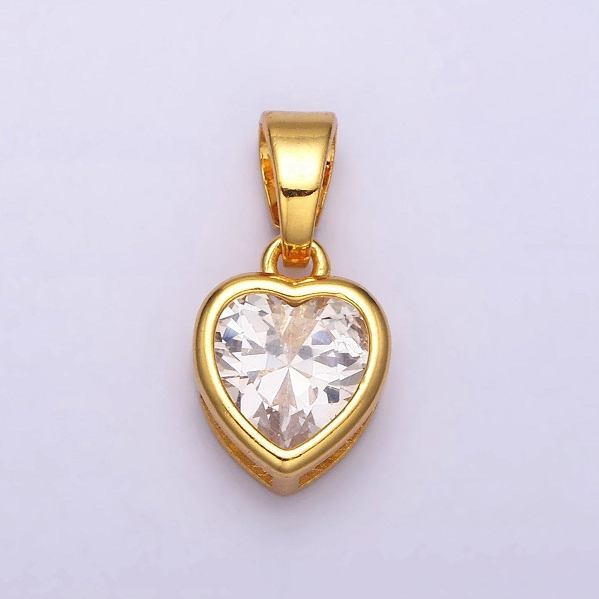 24K Gold Filled Heart Clear CZ Bezel Mini Pendant in Gold & Silver | AA445 AA446