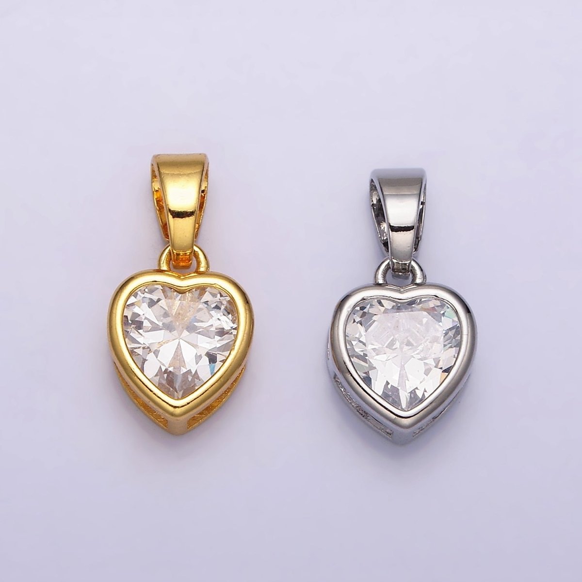 24K Gold Filled Heart Clear CZ Bezel Mini Pendant in Gold & Silver | AA445 AA446