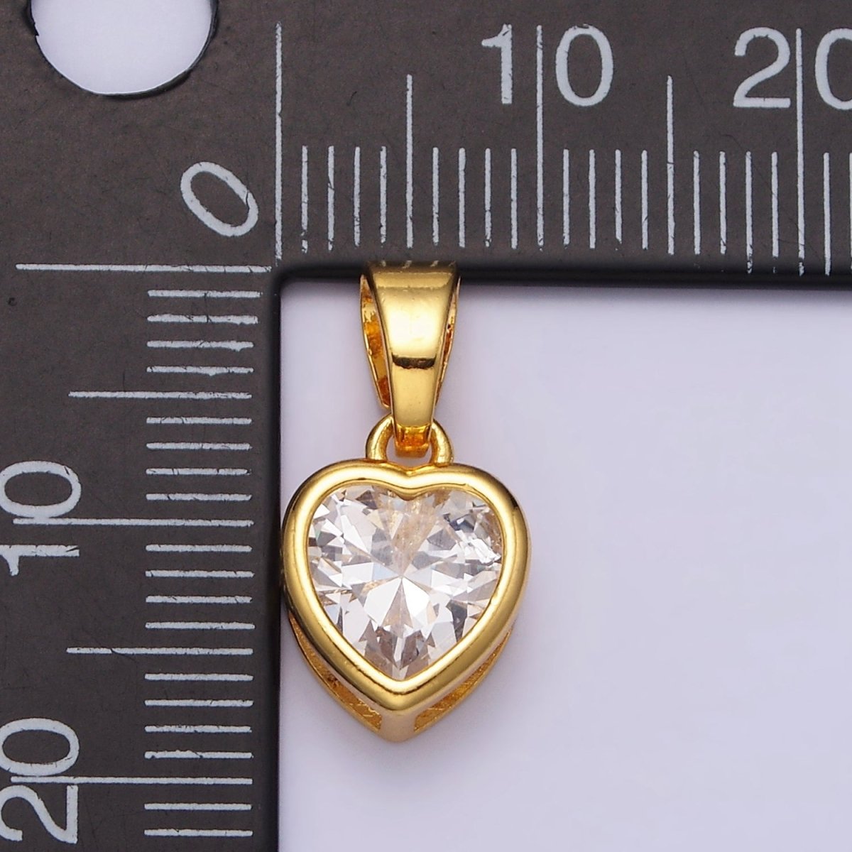 24K Gold Filled Heart Clear CZ Bezel Mini Pendant in Gold & Silver | AA445 AA446