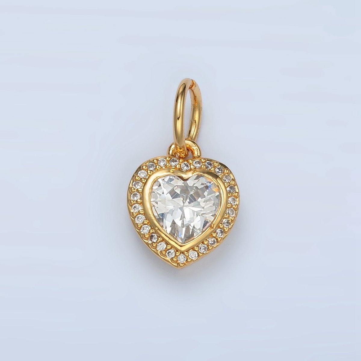 24K Gold Filled Heart Clear CZ Micro Paved Charm in Gold & Silver | AG859