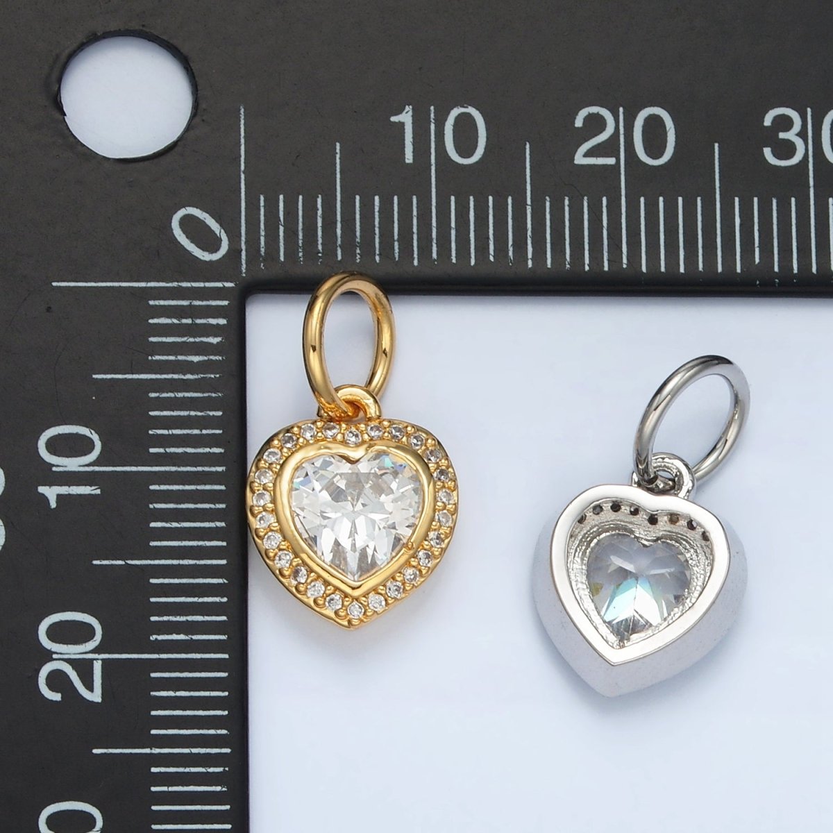 24K Gold Filled Heart Clear CZ Micro Paved Charm in Gold & Silver | AG859