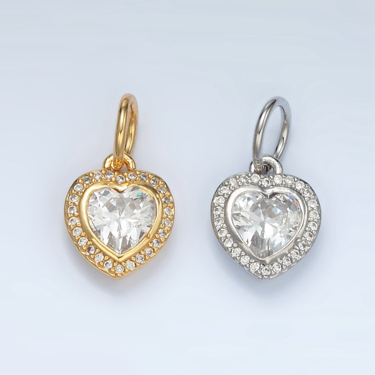 24K Gold Filled Heart Clear CZ Micro Paved Charm in Gold & Silver | AG859