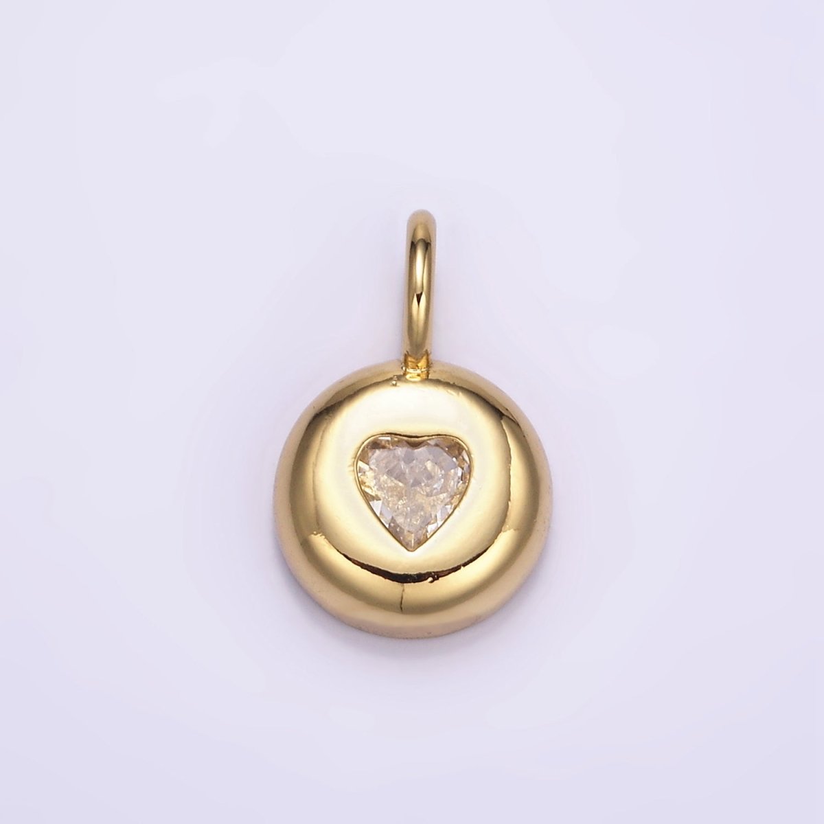 24K Gold Filled Heart Clear CZ Round Bezel Pendant | M123 - DLUXCA