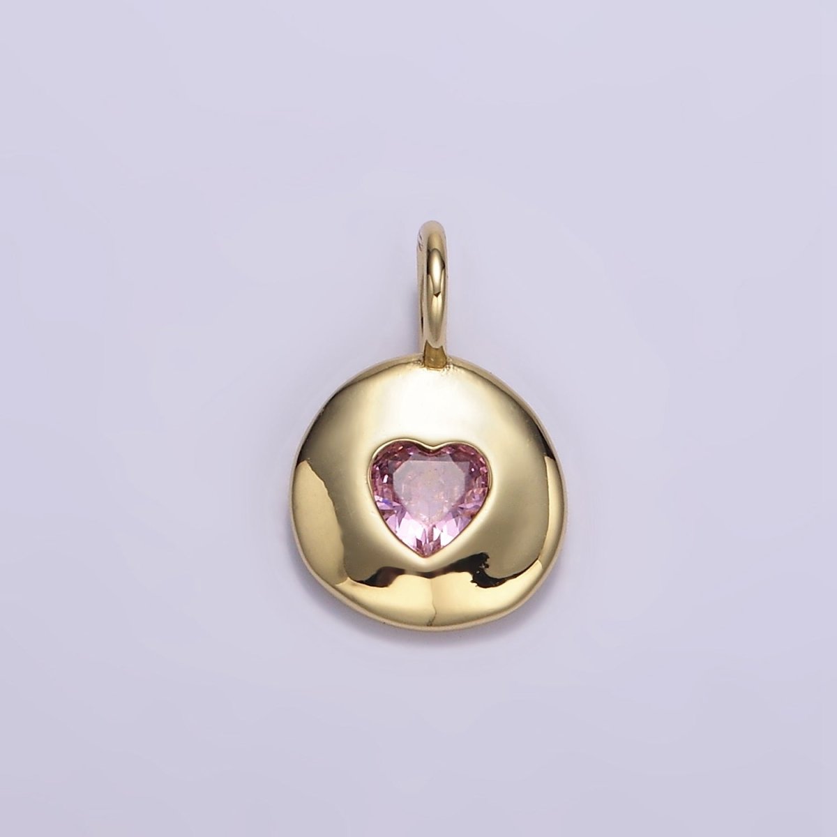 24K Gold Filled Heart CZ Birthstone Round Bezel Charm | AA049 - AA054