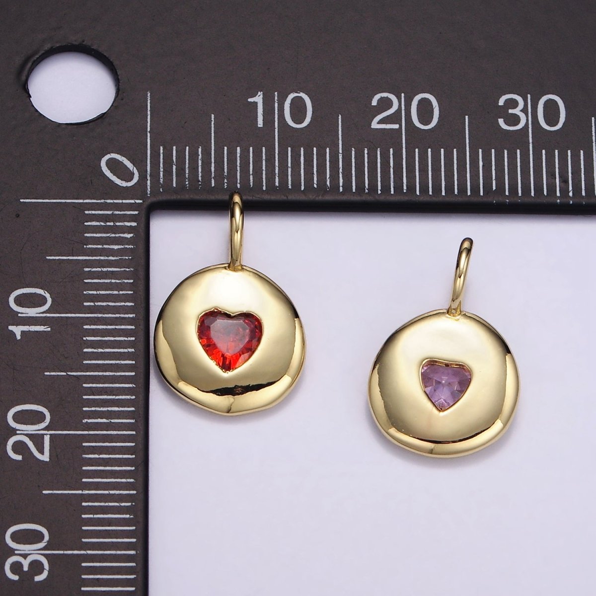 24K Gold Filled Heart CZ Birthstone Round Bezel Charm | AA049 - AA054