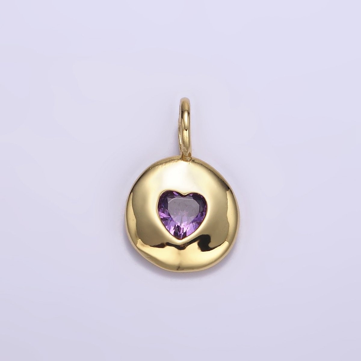 24K Gold Filled Heart CZ Birthstone Round Bezel Charm | AA049 - AA054