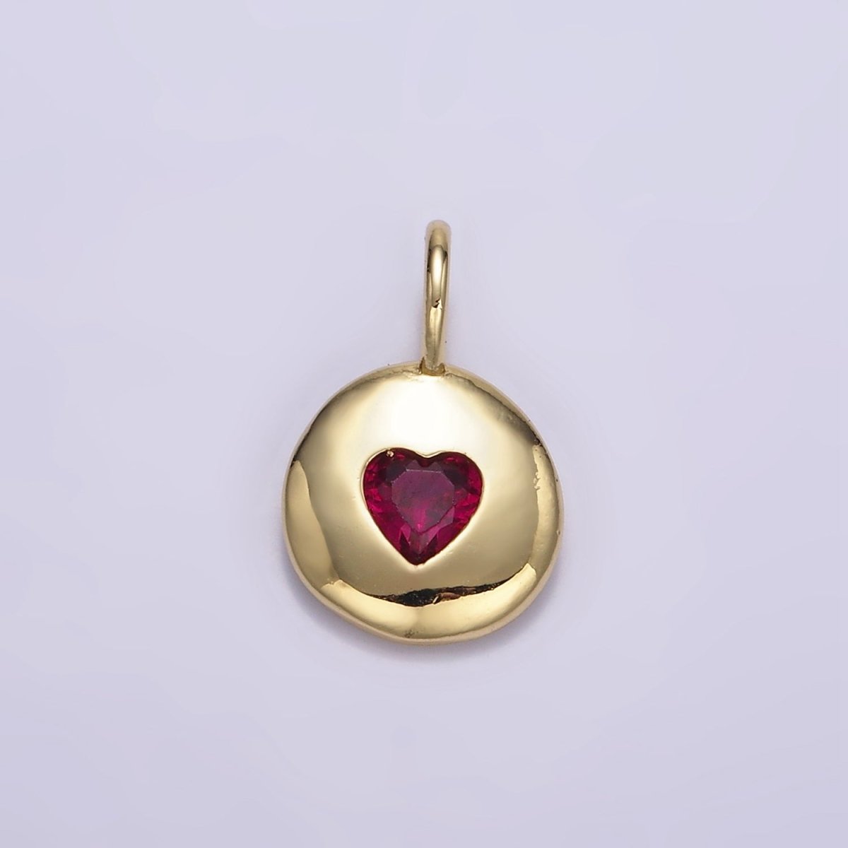 24K Gold Filled Heart CZ Birthstone Round Bezel Charm | AA049 - AA054