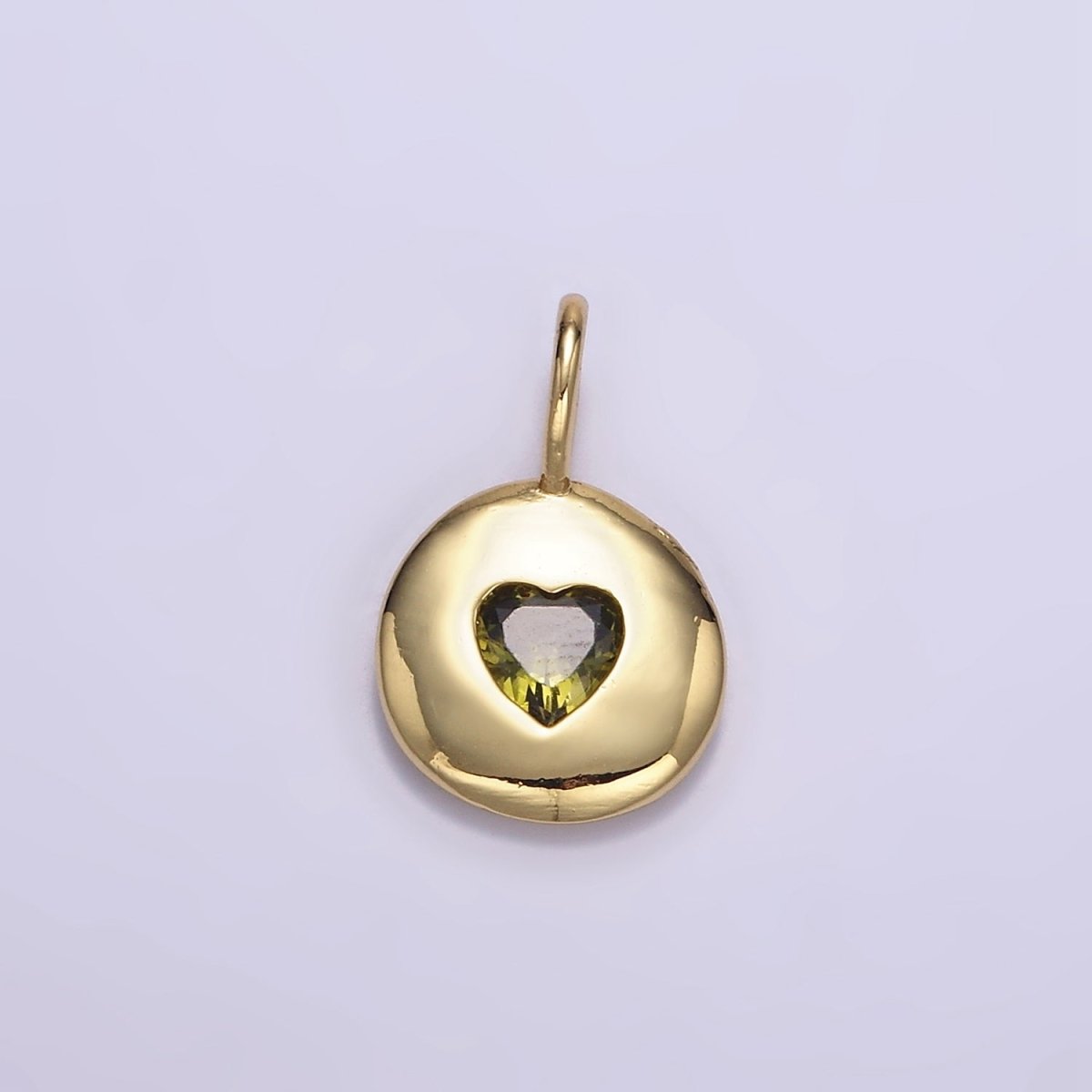 24K Gold Filled Heart CZ Birthstone Round Bezel Charm | AA049 - AA054