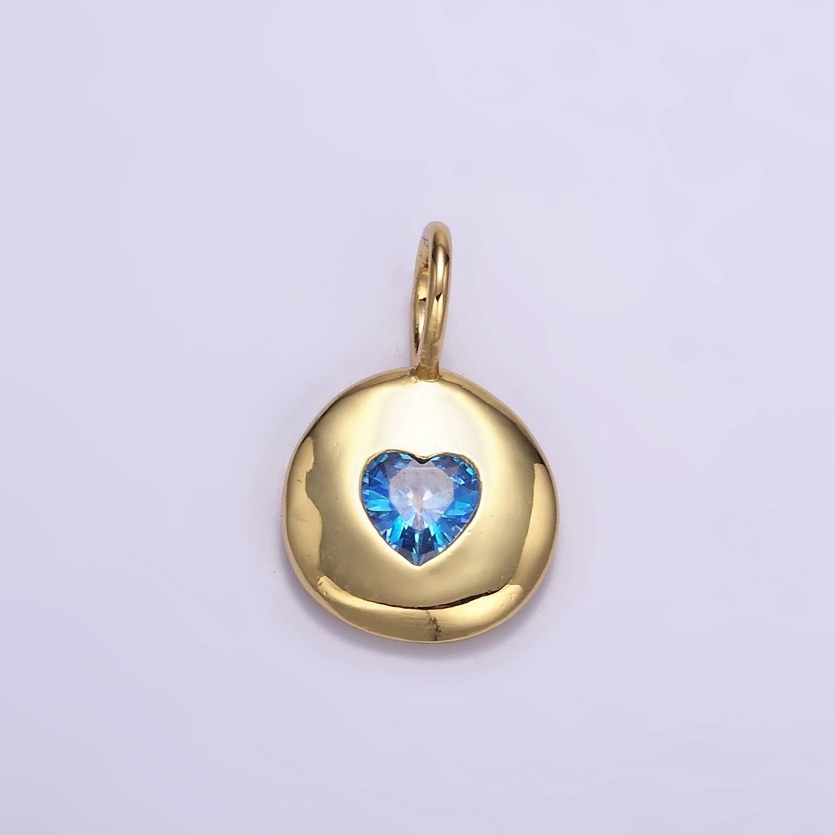 24K Gold Filled Heart CZ Birthstone Round Bezel Charm | AA049 - AA054