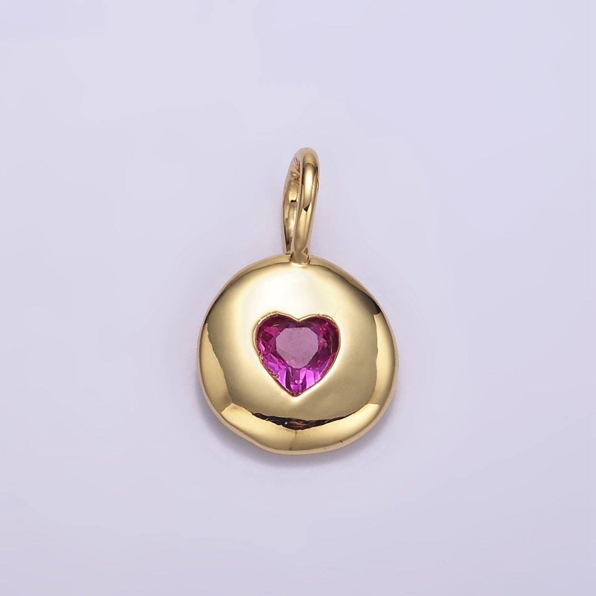 24K Gold Filled Heart CZ Birthstone Round Bezel Charm | AA049 - AA054