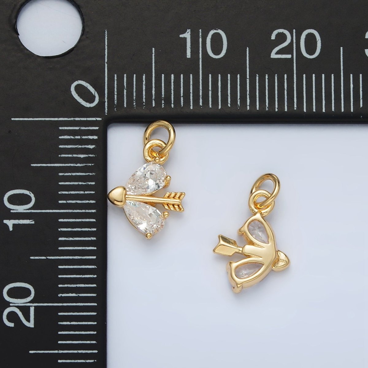 24K Gold Filled Heart CZ Cupid Arrow Charm | AC107 - DLUXCA