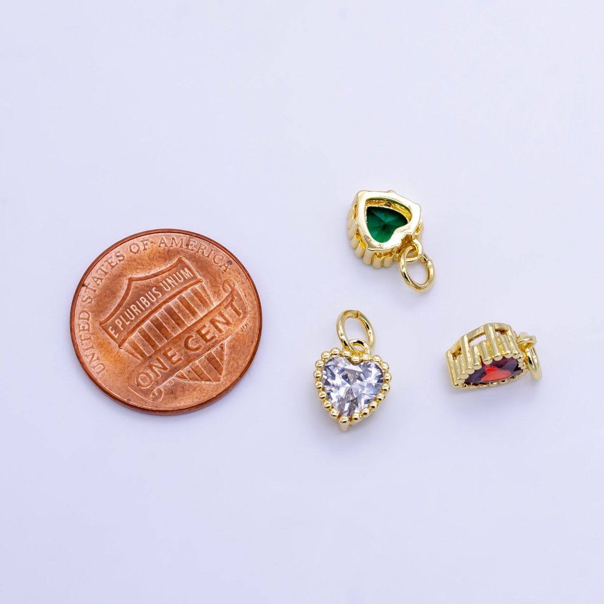 24K Gold Filled Heart CZ Dotted Mini Charm | E043 - E046