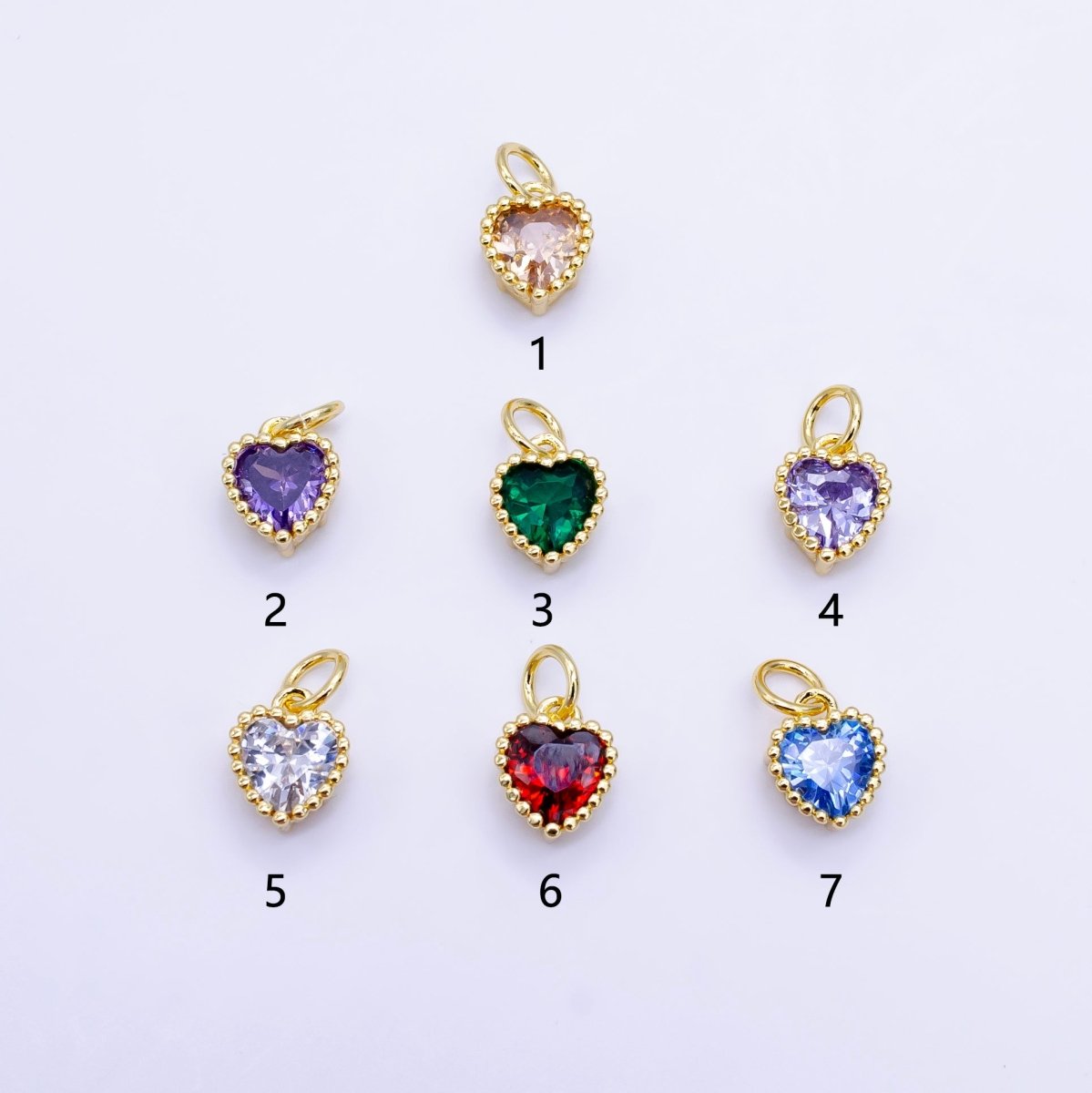 24K Gold Filled Heart CZ Dotted Mini Charm | E043 - E046