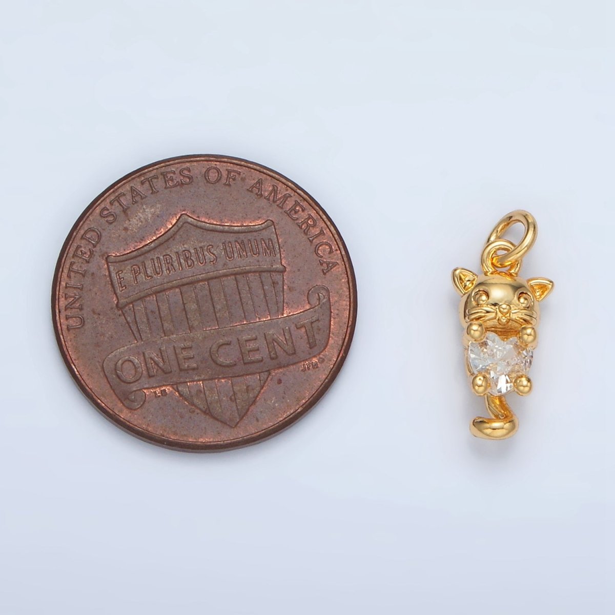 24K Gold Filled Heart CZ Kitty Kitten Cat Pet Charm | AC159 - DLUXCA