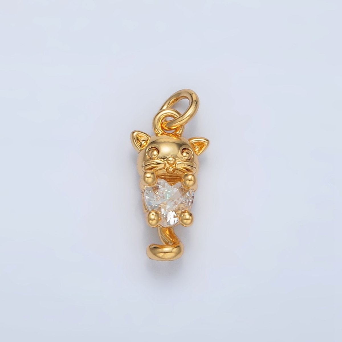 24K Gold Filled Heart CZ Kitty Kitten Cat Pet Charm | AC159 - DLUXCA