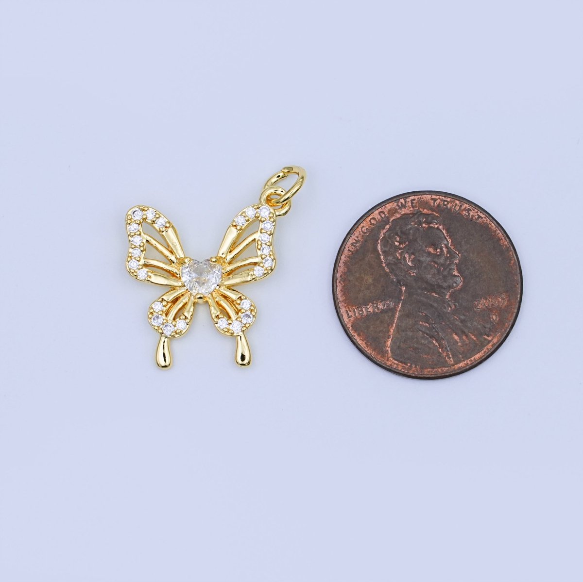 24K Gold Filled Heart CZ Micro Paved Butterfly Charm | X102 - DLUXCA