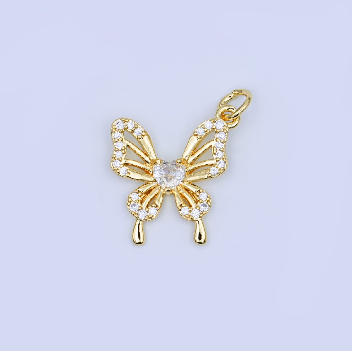 24K Gold Filled Heart CZ Micro Paved Butterfly Charm | X102 - DLUXCA