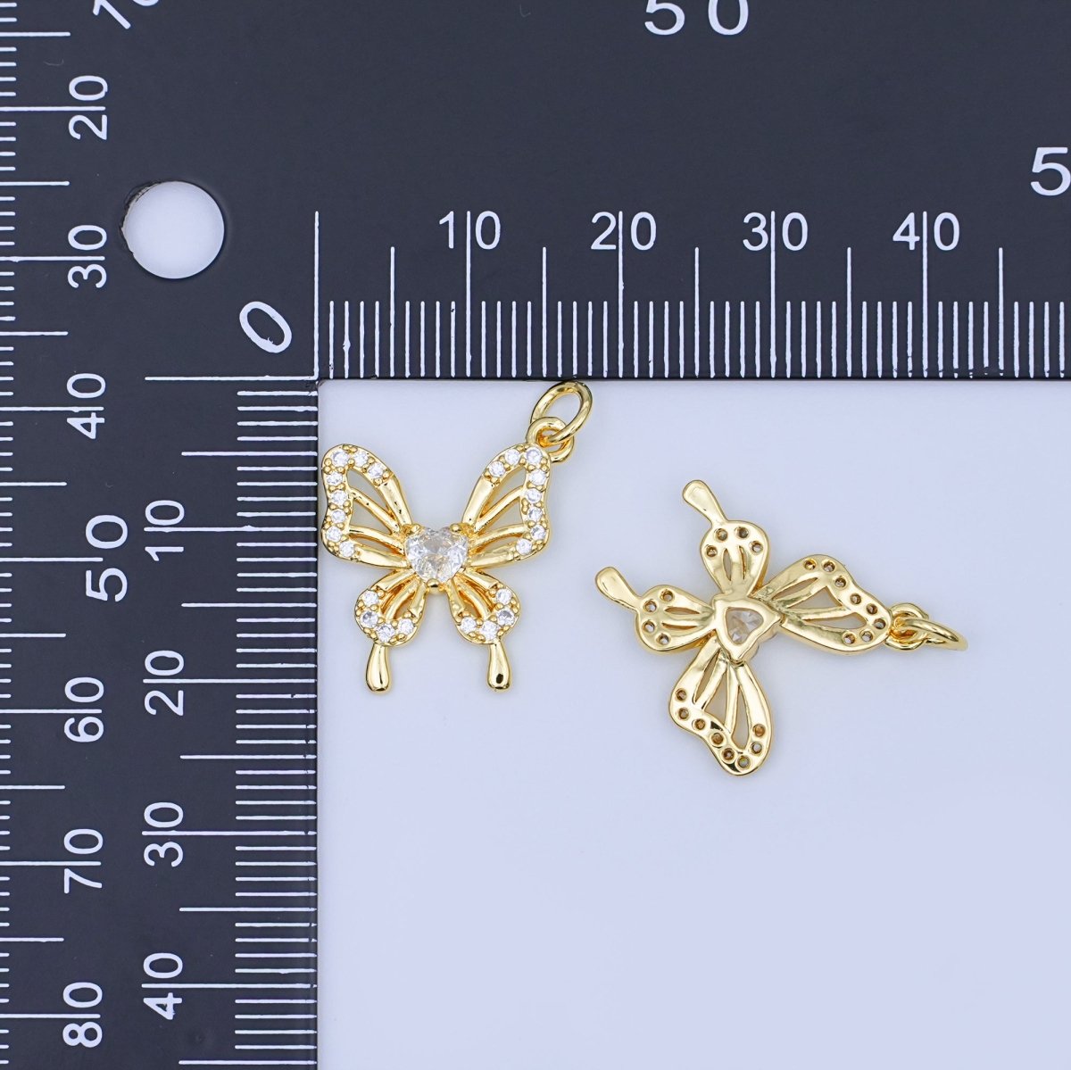 24K Gold Filled Heart CZ Micro Paved Butterfly Charm | X102 - DLUXCA