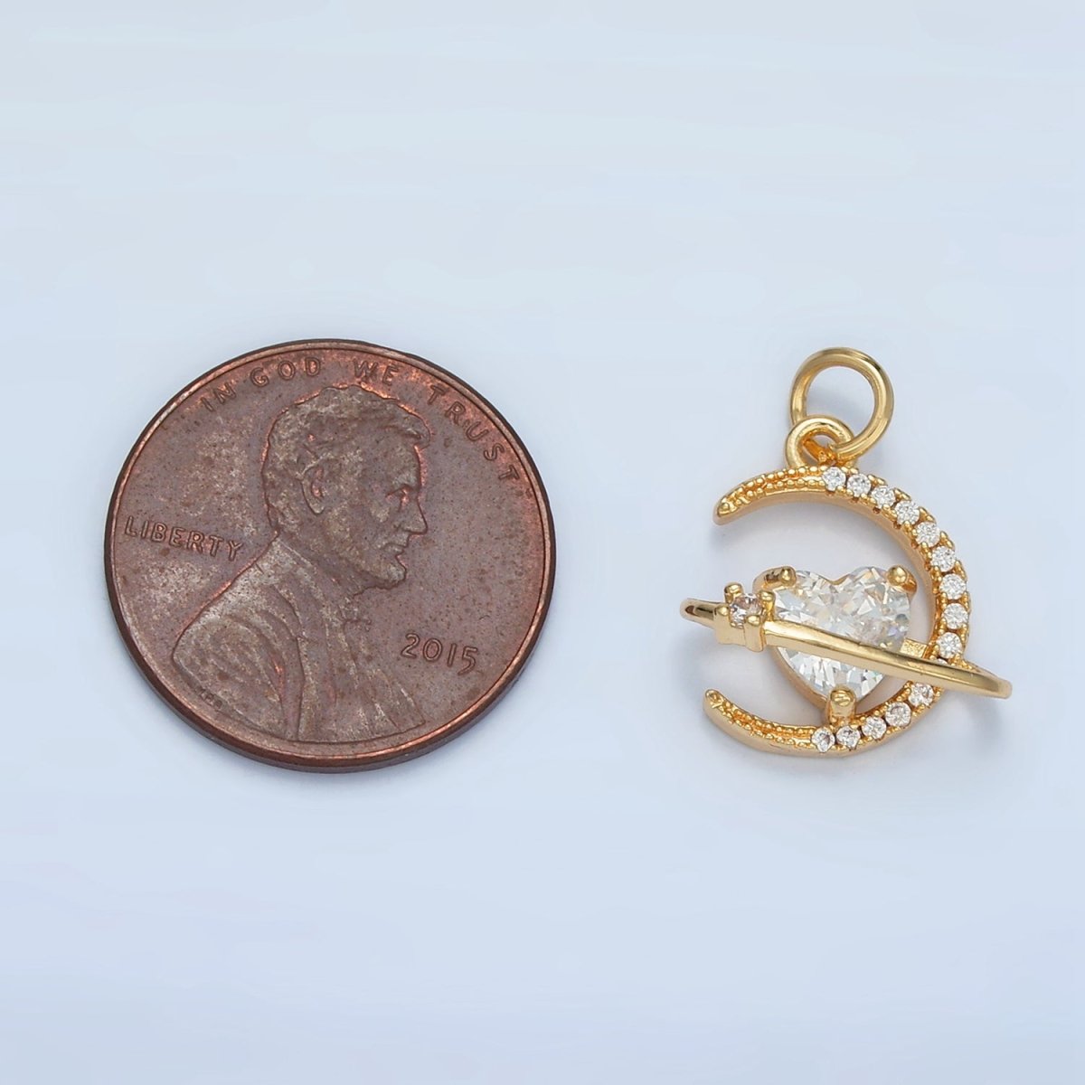 24K Gold Filled Heart CZ Micro Paved Celestial Planet Crescent Moon Charm | E741 - DLUXCA