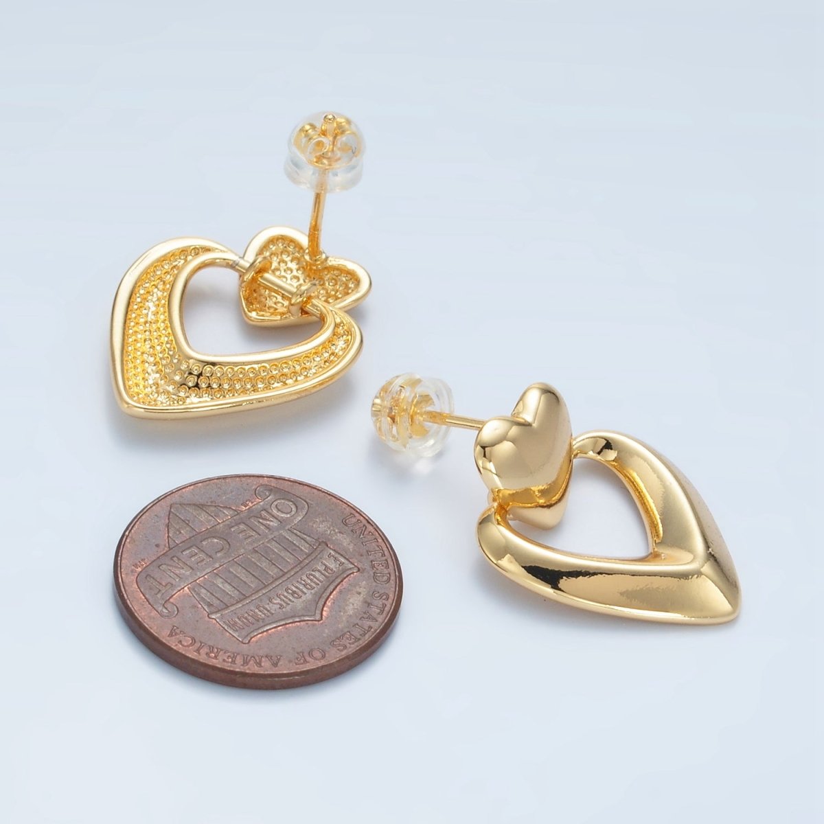 24K Gold Filled Heart Edged Door Knocker Drop Stud Earrings | AD654 - DLUXCA