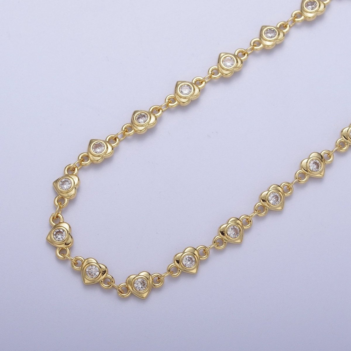 24K Gold Filled Heart Love Cubic Zirconia CZ Link Unfinished Roll Chain | ROLL-869 ROLL-870 Clearance Pricing