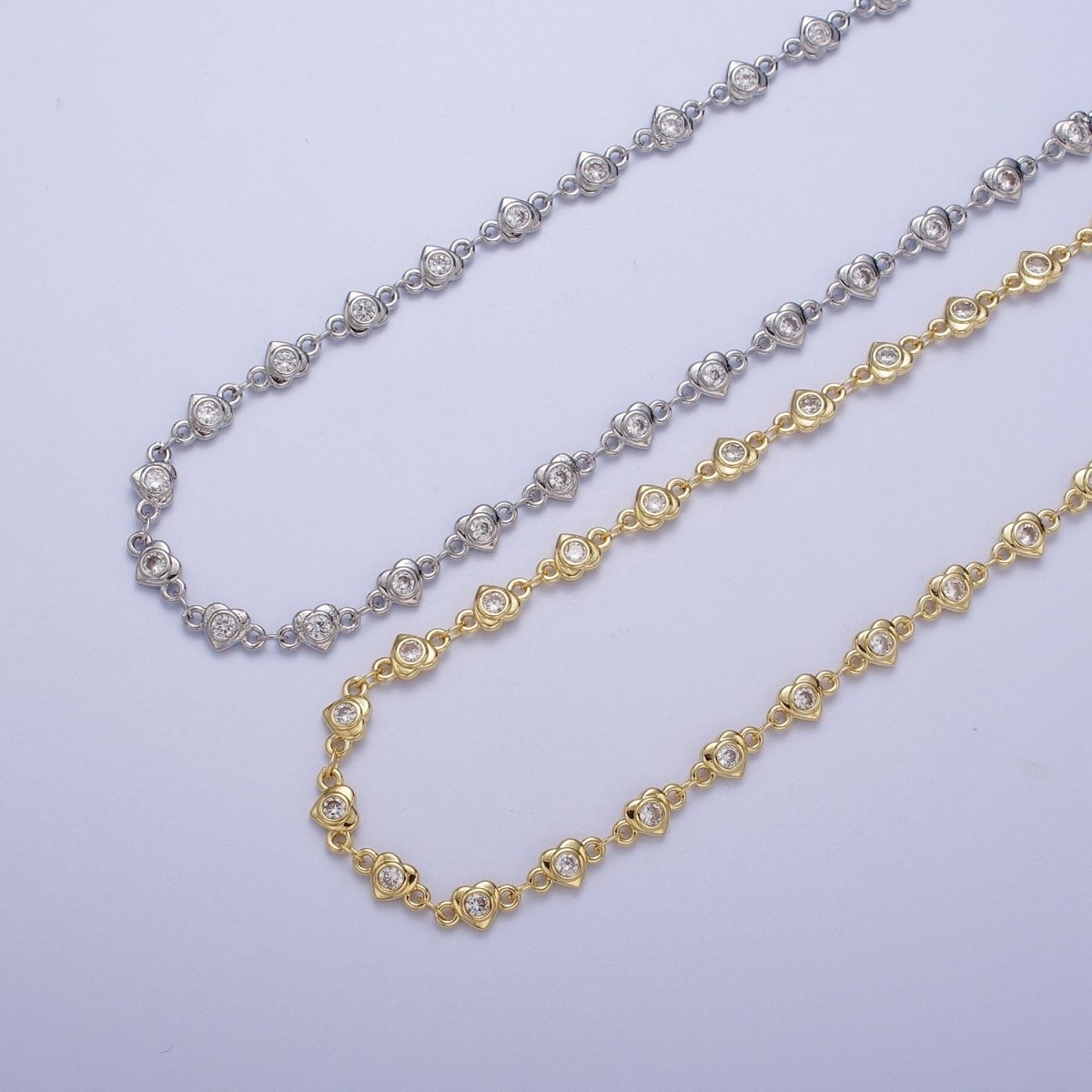 24K Gold Filled Heart Love Cubic Zirconia CZ Link Unfinished Roll Chain | ROLL-869 ROLL-870 Clearance Pricing