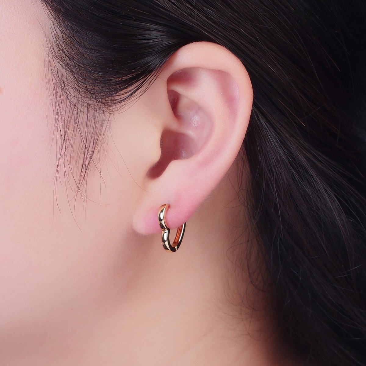 24K Gold Filled Heart Love For Huggie Hoop Earrings, Valentine Cubic Zirconia Earrings P356 P357 P358