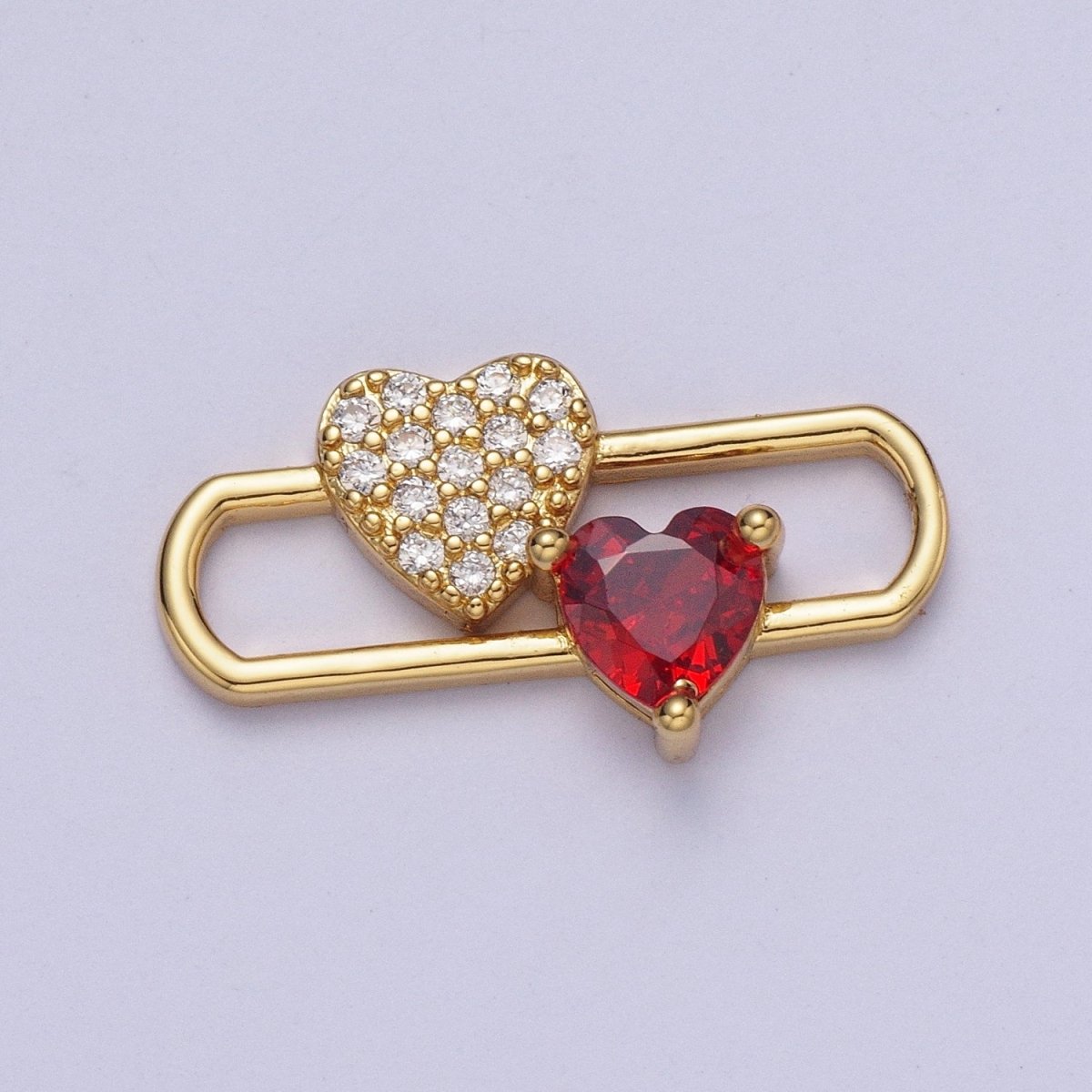 24K Gold Filled Heart Love Pin Charm, Micro Pave Red Cubic Zirconia Love Heart AG-110 - DLUXCA