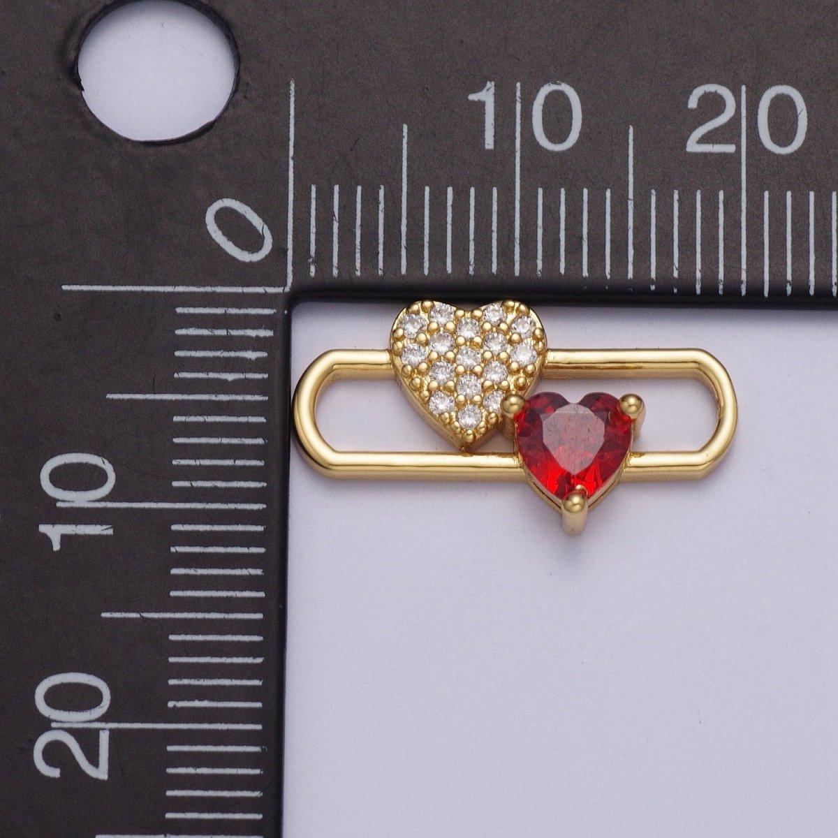 24K Gold Filled Heart Love Pin Charm, Micro Pave Red Cubic Zirconia Love Heart AG-110 - DLUXCA