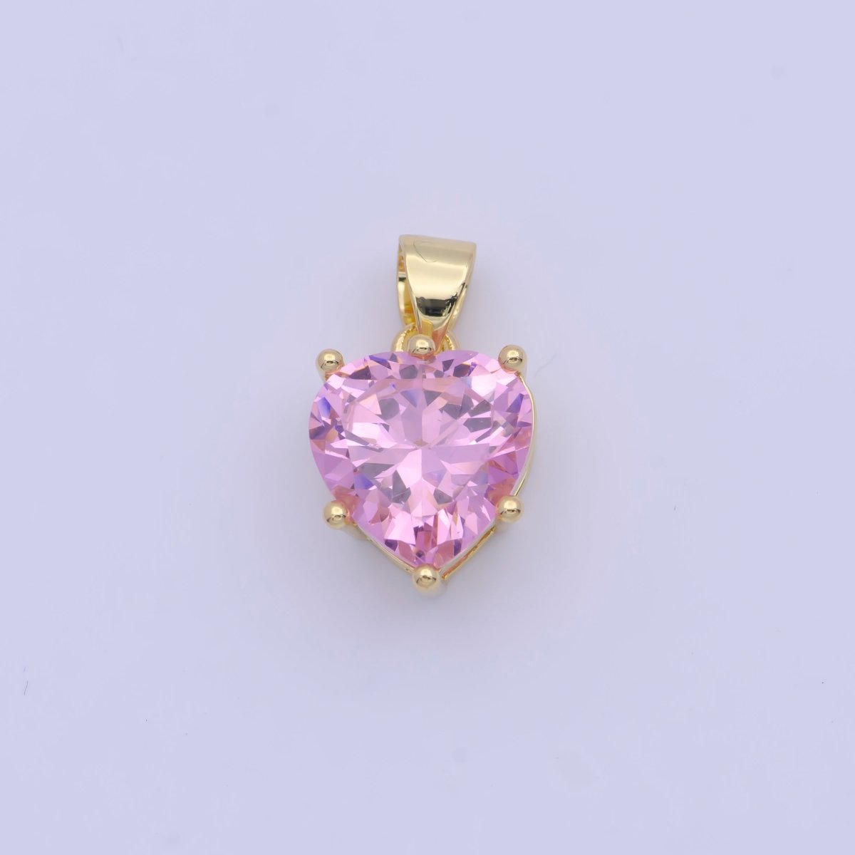 24K Gold Filled Heart Love Pink, Clear Cubic Zirconia Pendant For Necklace Making | X-523 X-524